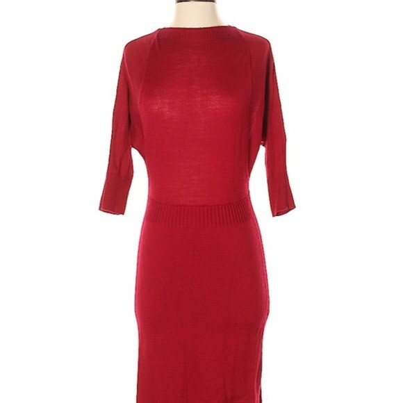 The Limited Pullover Sweater Dress Doleman Raglan Sleeves Tight Knit Red XS Tall - Picture 6 of 7